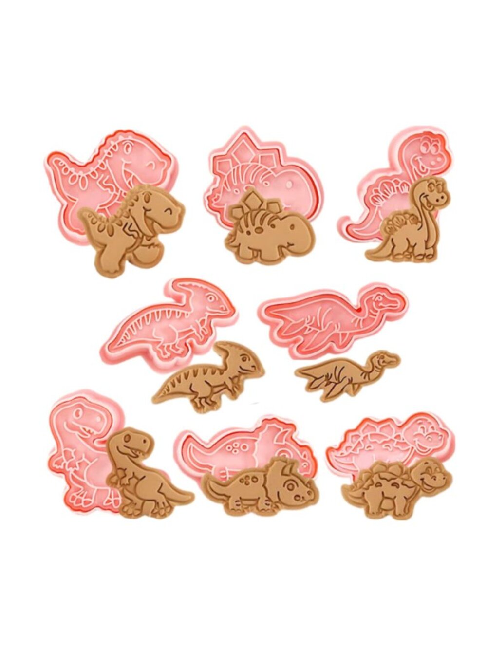 8-Piece Dinosaur Cookie Cutter Set 3D Press Mold for Fun Baking & Kids’ Parties